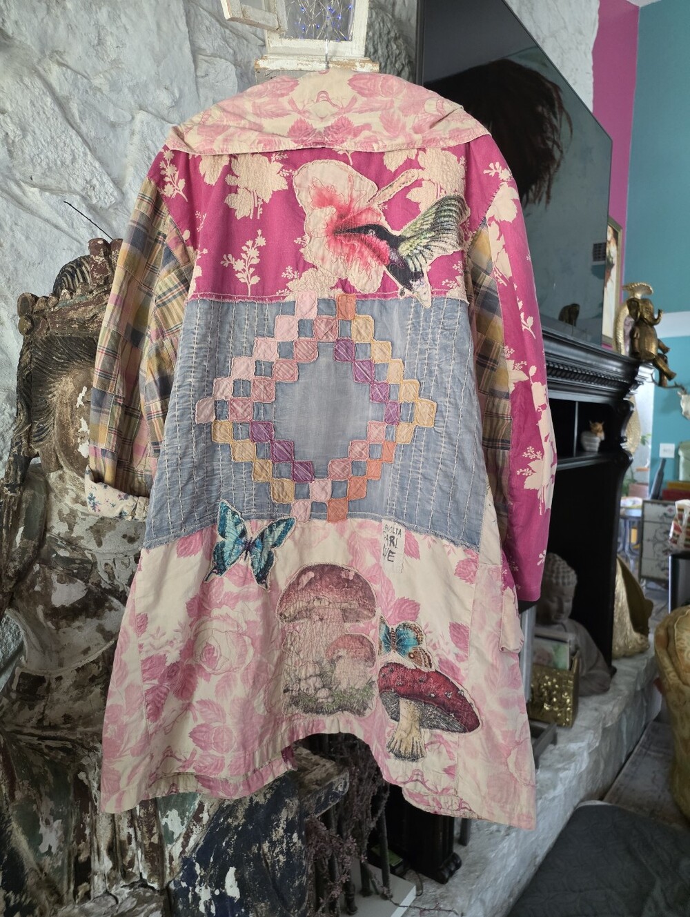 Magnolia Pearl Floral Patchwork Siyah Double Breasted Coat Jacket 909 Abilene - Picture 16 of 16